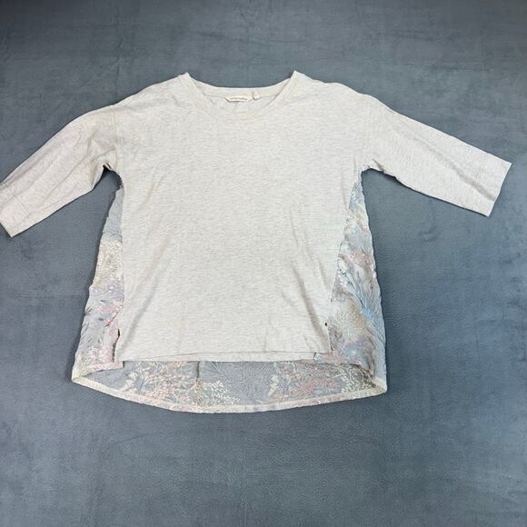 Soft Surroundings 3/4 Sleeve Embroidered Sheer Back Shirt Womens Small Cream‎ - Picture 1 of 8
